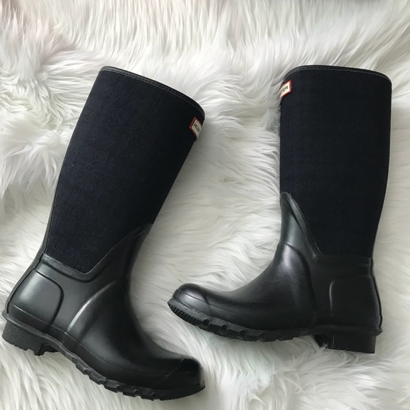 hunter plaid rain boots